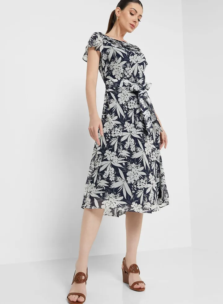 Printed Tie Detail Dress