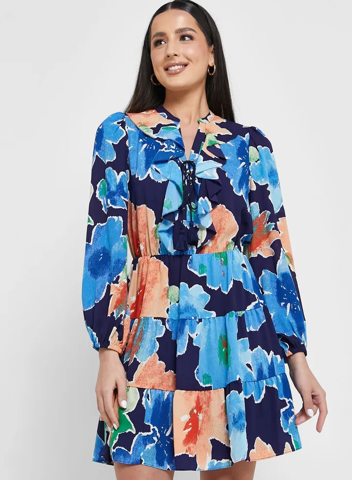 Puff Sleeve Printed Dress