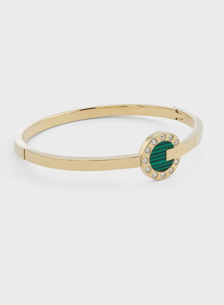 Bangle With Malachite Inlay & Crystals