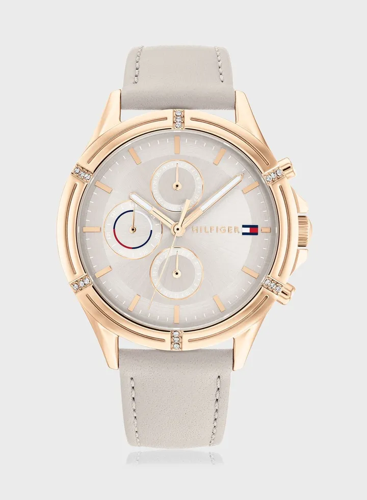 Grey Leather Analog Watch