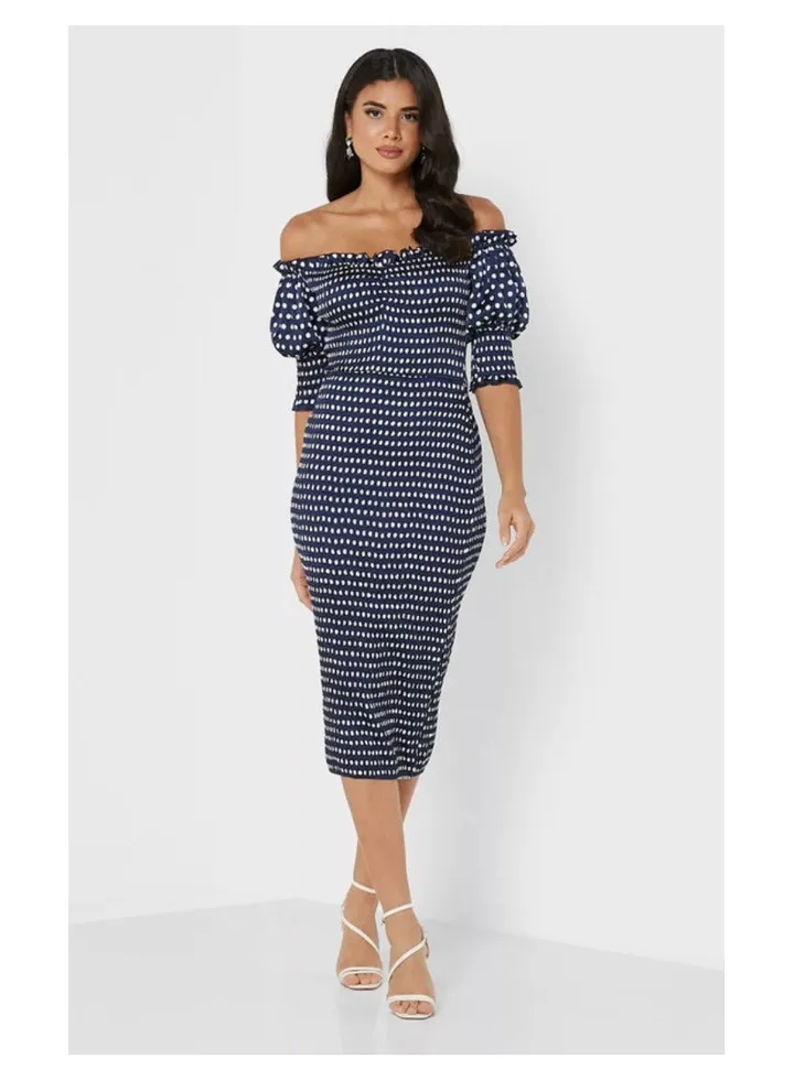 Little Mistress Navy Spot Dress