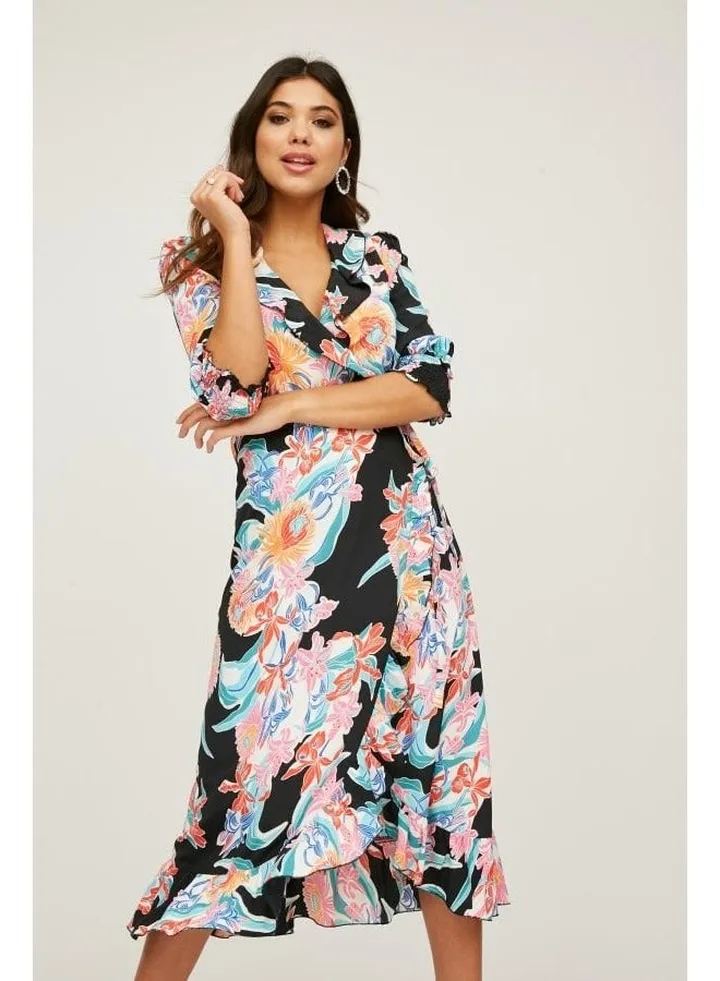 Little Mistress Acapulco Floral-Print Midi Wrap Dress