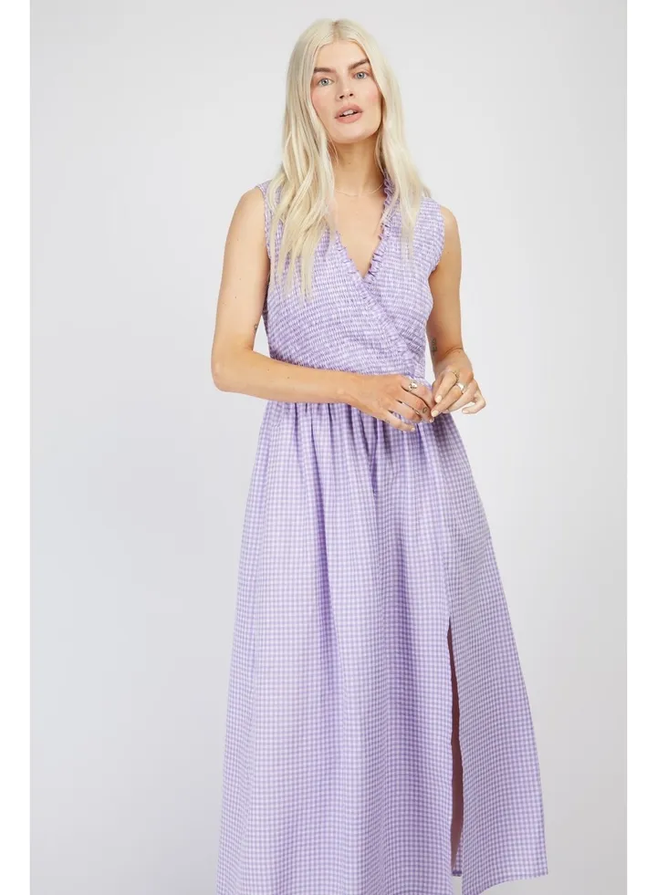 Little Mistress Lilac Gingham Midaxi