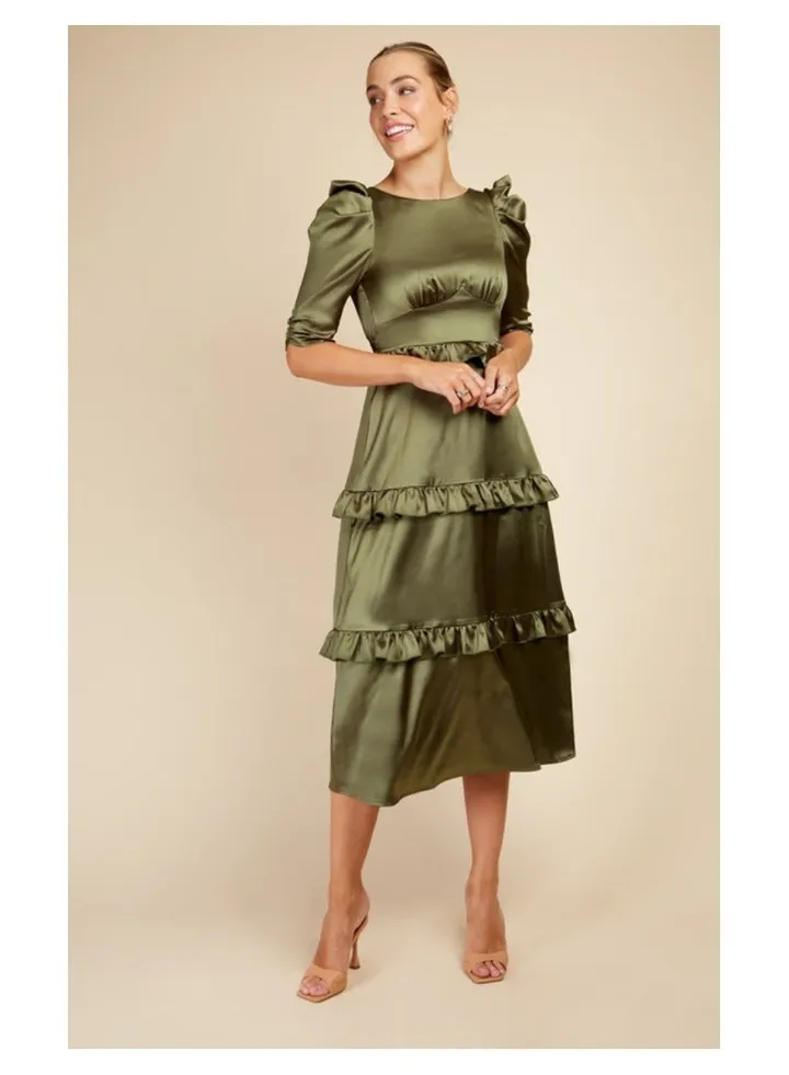 Little Mistress Khaki Satin Midaxi