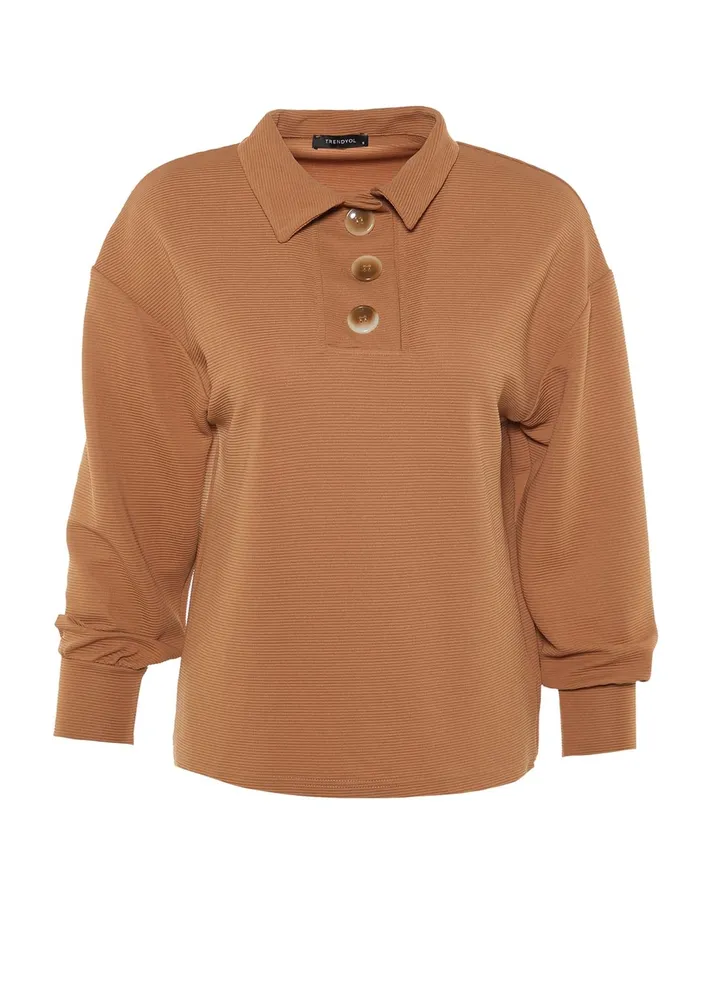 Polo Neck Button Detail Sweatshirt
