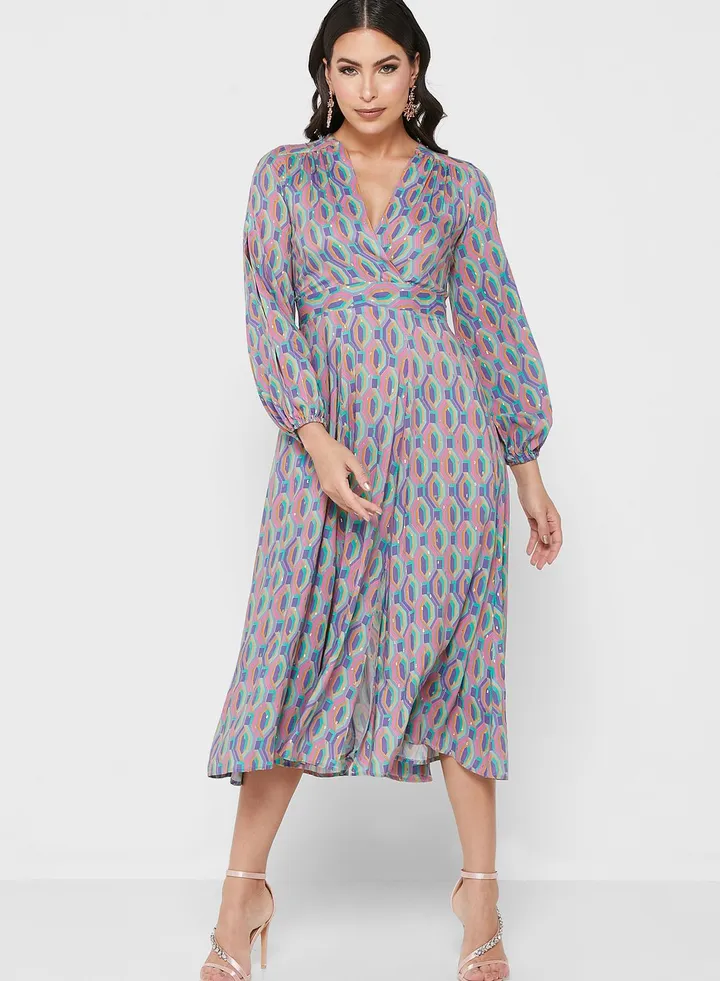 Printed Plunge Dress