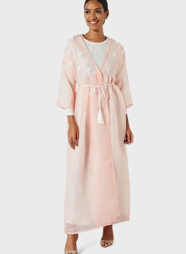 Floral Applique Tassel Detailed Abaya