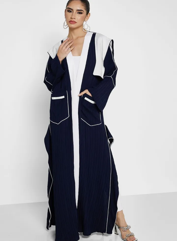 Textured Abaya With Contrast Detail