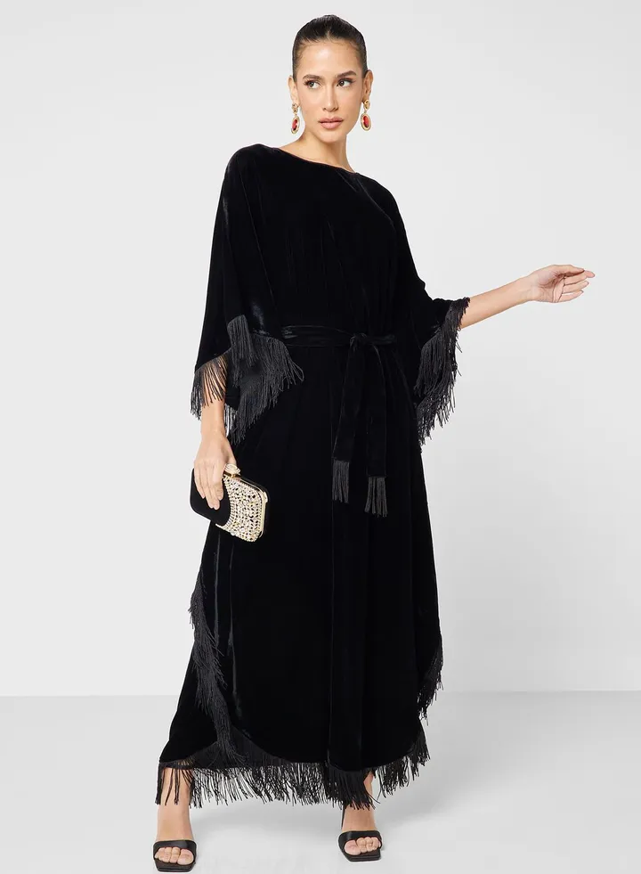 Cape Sleeve Mesh Detail Abaya