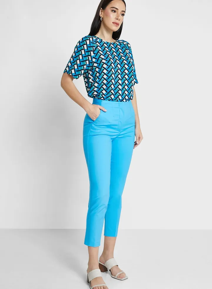Cotton Blend Slim Fit Ankle Grazer Trousers