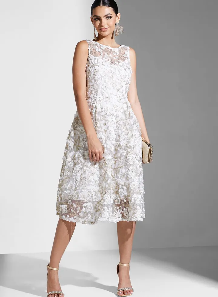 Embroidered Mesh Detail Dress