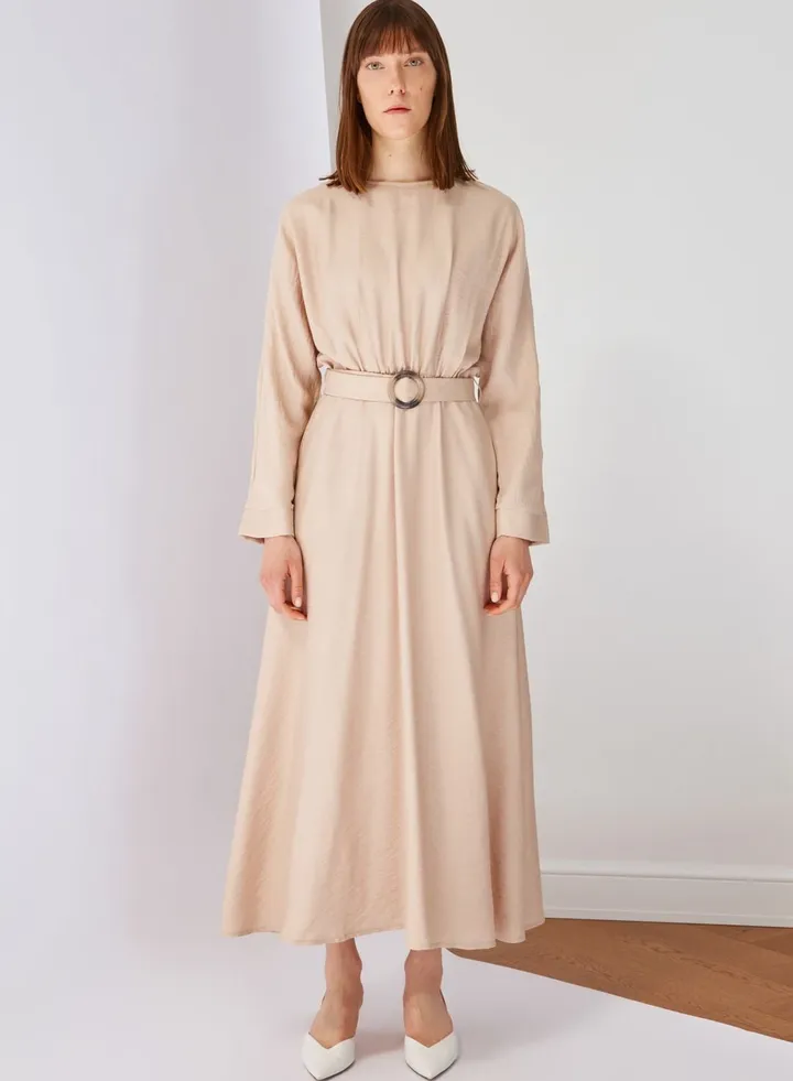 Pleated Balloon Sleeve Dress