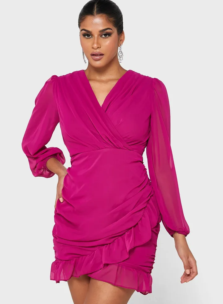Frill Hem Ruched Dress