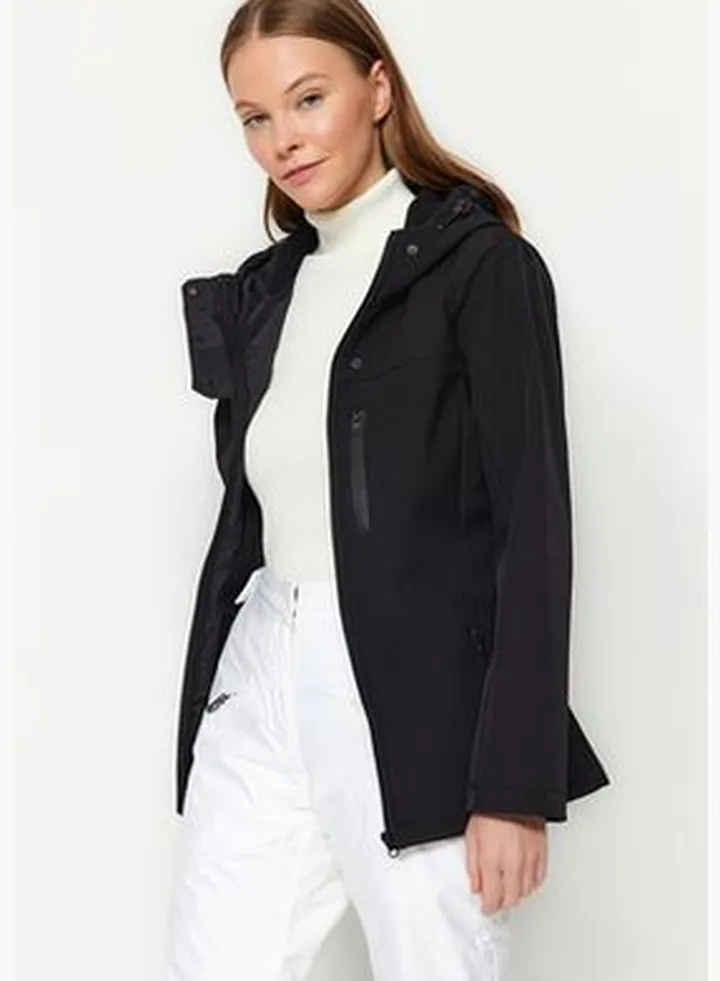 Winter Essentials Black Hooded Fleece Coat
