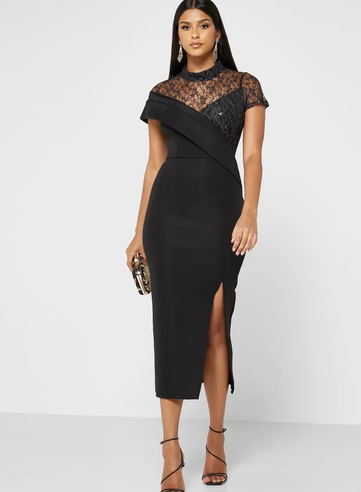 Lace Detail Scuba Dress