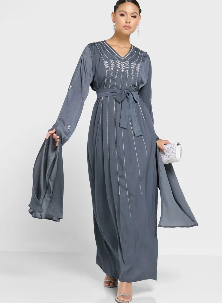 Flared Sleeve Embellished Jalabiya