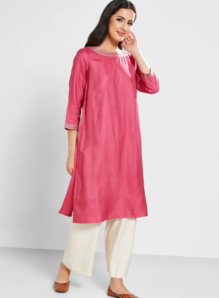 Boat Neck Embellished Kurti