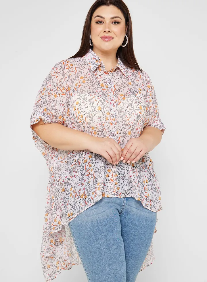 Puff Sleeve Asymmetrical Hem Tunic