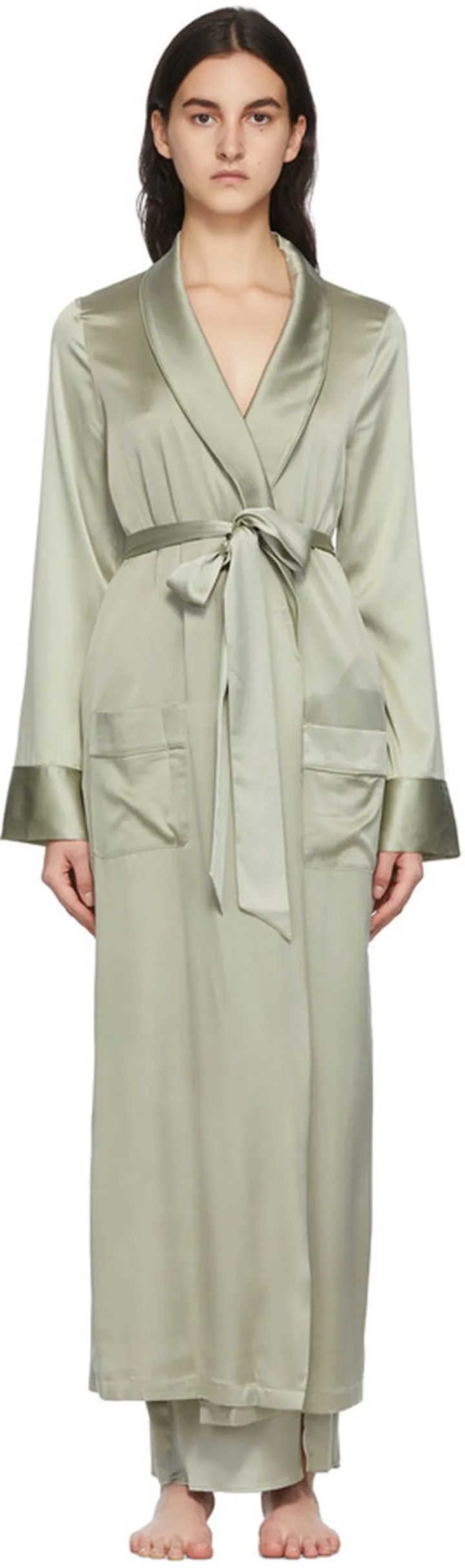 SKIMS Green Silk Sleep Robe