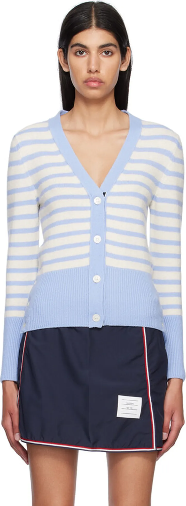 Thom Browne Blue & White Stripe Cardigan