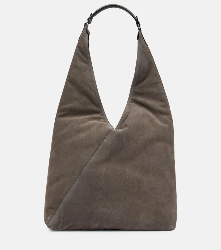 Embellished suede shoulder bag