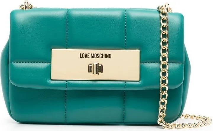 Engraved-Logo Quilted Shoulder Bag