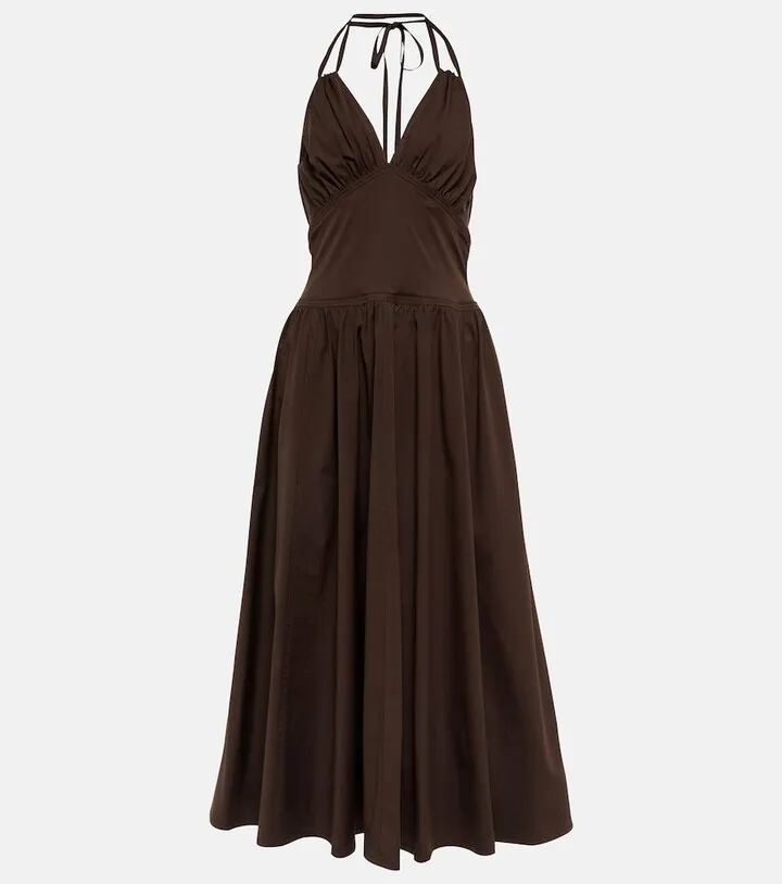 Halterneck poplin midi dress