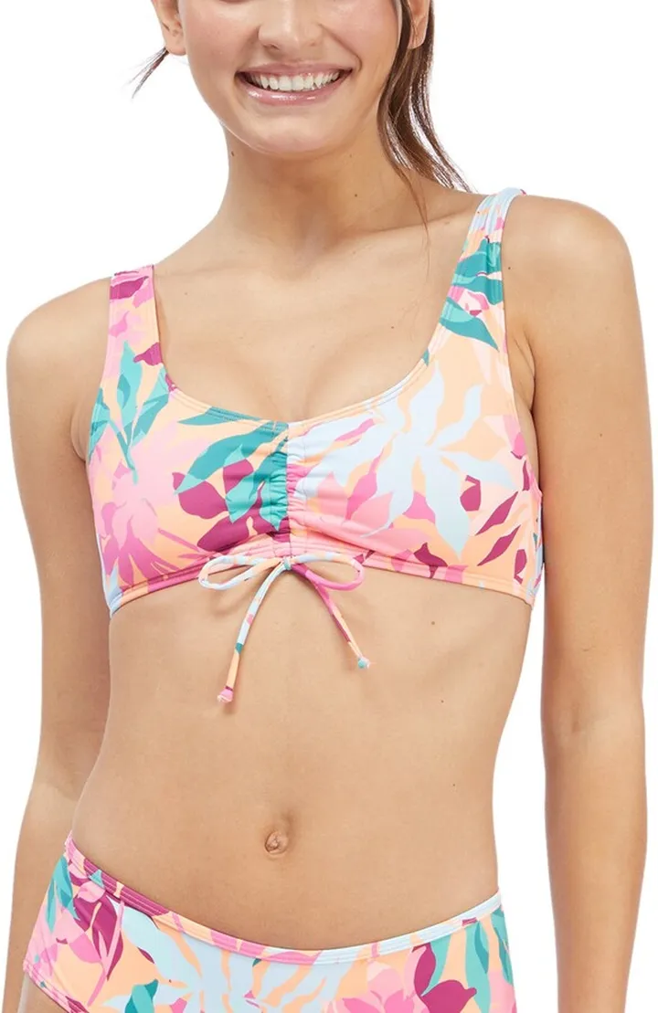 Active Floral Print Ruched Bikini Top