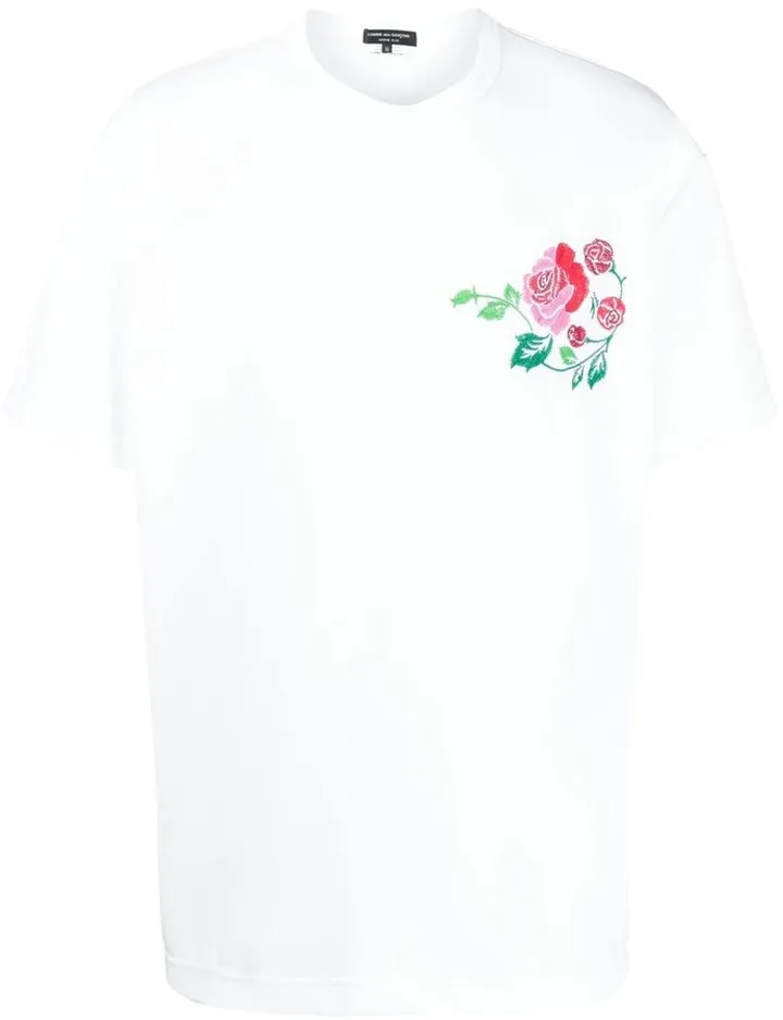 rose-embroidered short-sleeve T-shirt