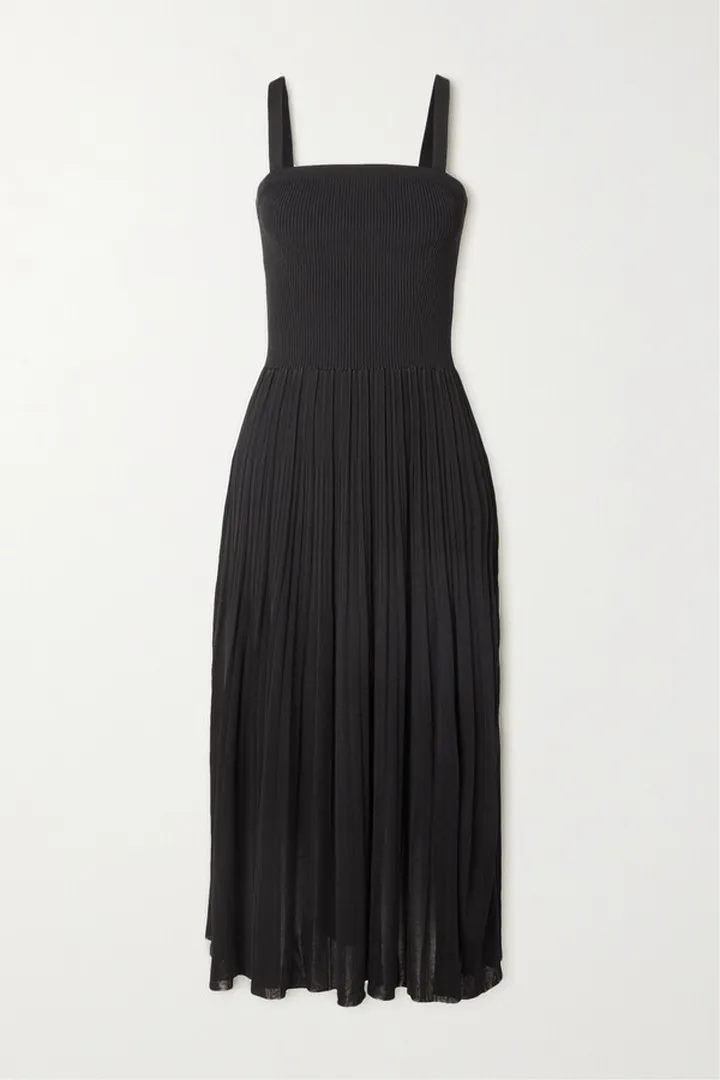 Zimmermann - Clover Pleated Ribbed-knit Midi Dress - Black
