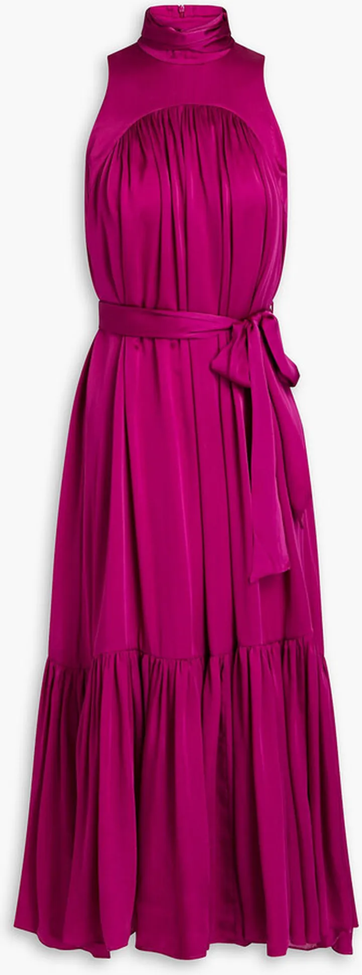 Gathered silk-satin midi dress