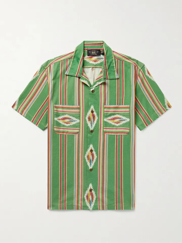 Convertible-Collar Printed Cotton Shirt