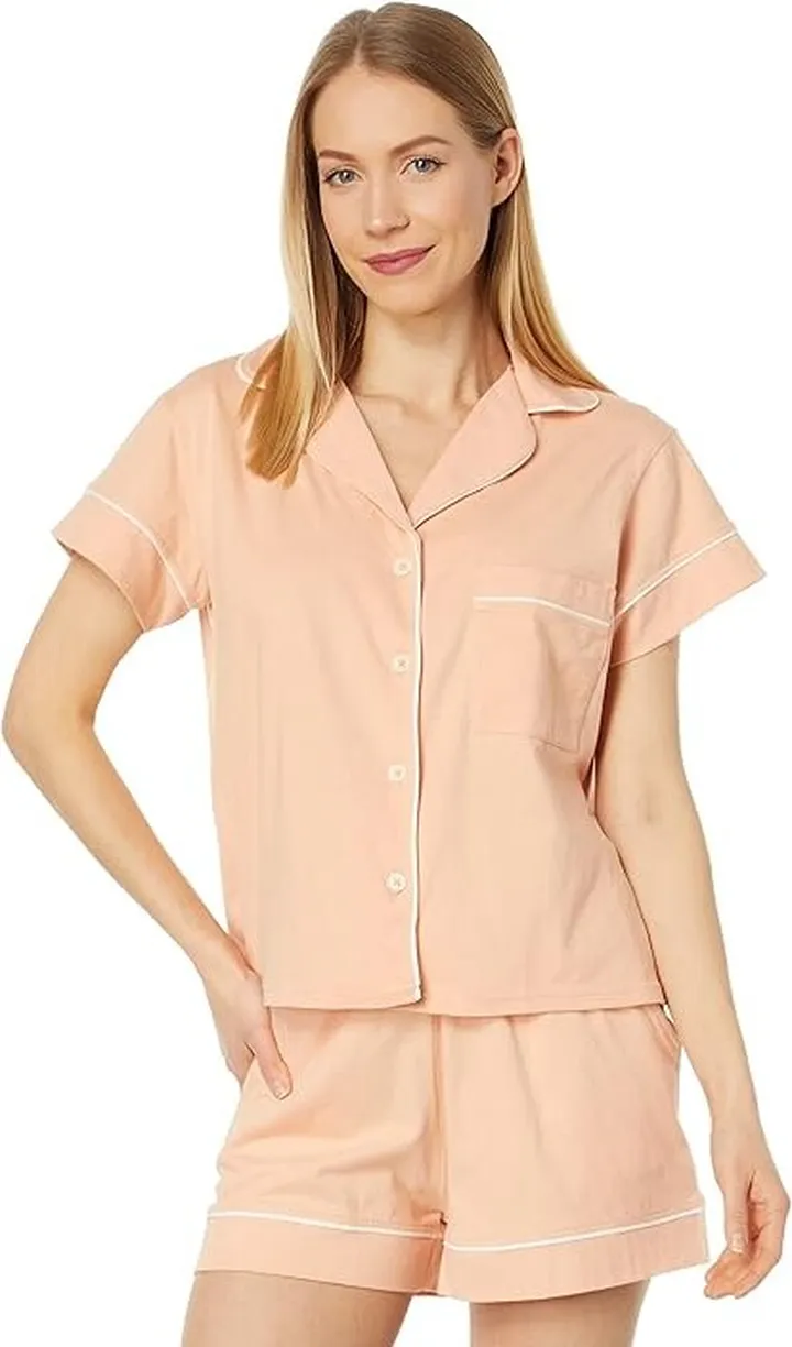 PACT All Ease Short Sleeve Sleep Top (Apricot) Women's Pajama