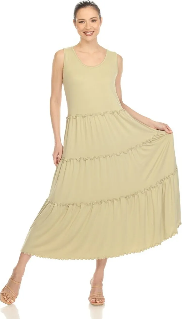 Scoop Neck Tiered Midi Dress Pale Olive Small -White Mark
