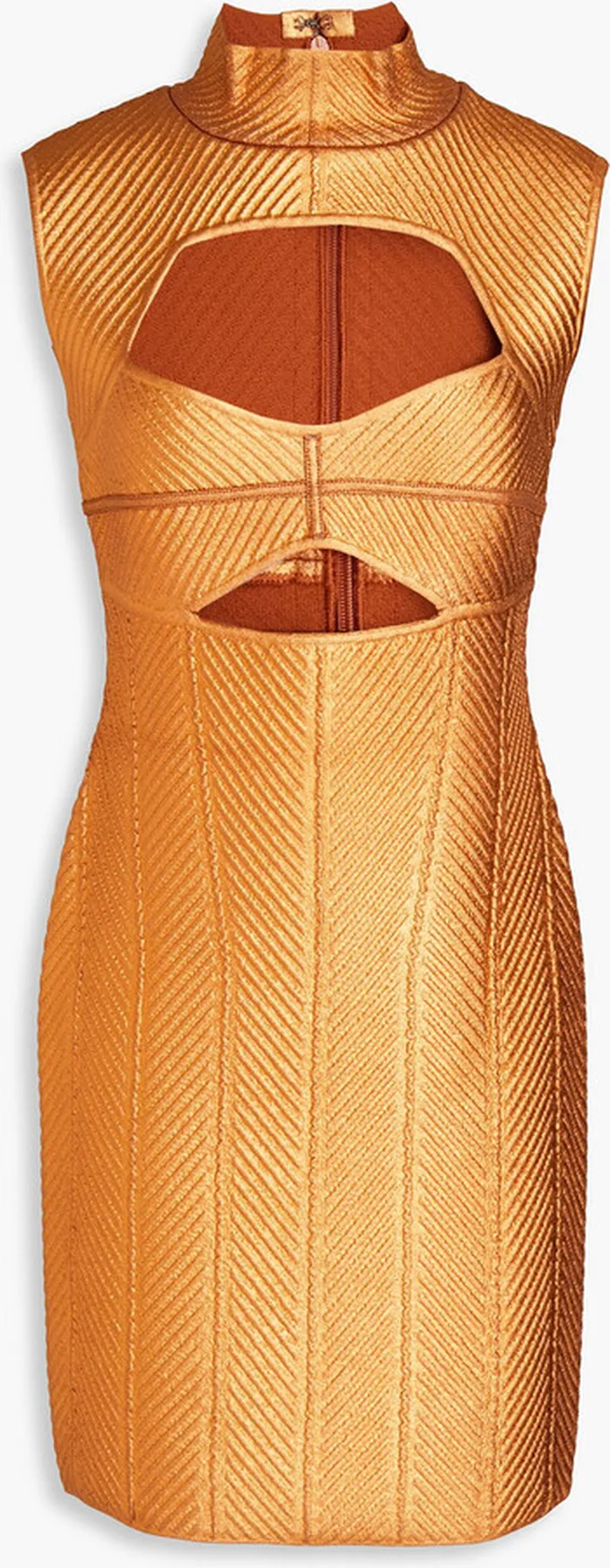 Cutout metallic coated bandage mini dress