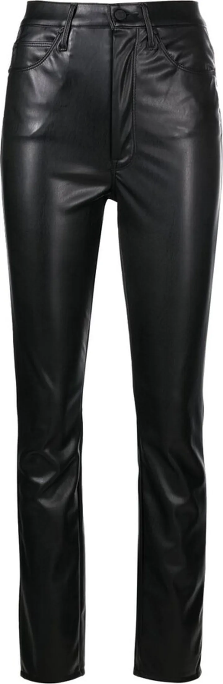 Black Faux-Leather Straight-Leg Trousers