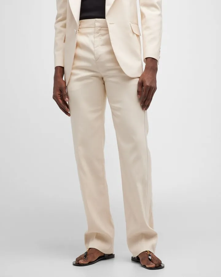 Men's Straight-Leg Silk Tuxedo Pants