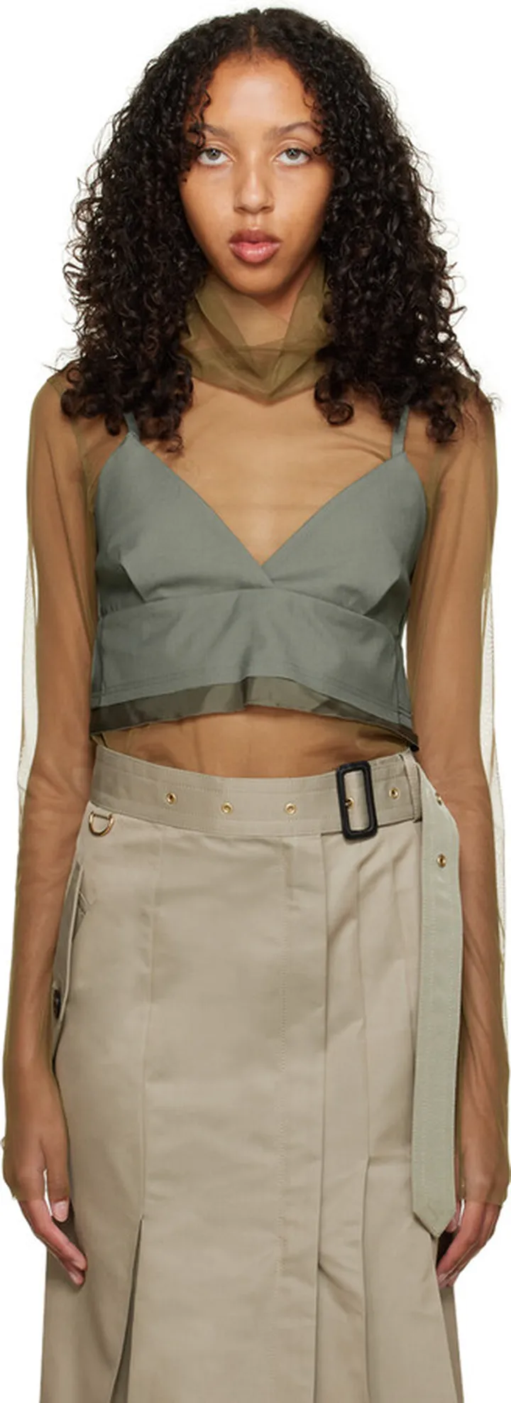 sacai Khaki Layered Turtleneck and Tank Top Set