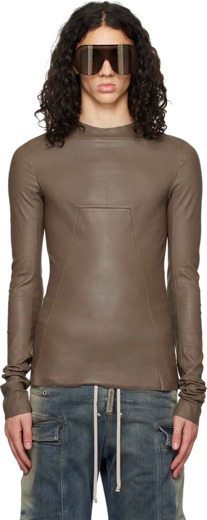 Rick Owens Gray Edfu Leather Long Sleeve T-Shirt
