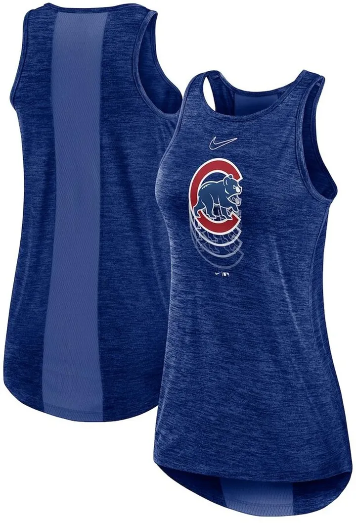 Women's Nike Royal Chicago Cubs Logo Fade High Neck Performance Tank Top