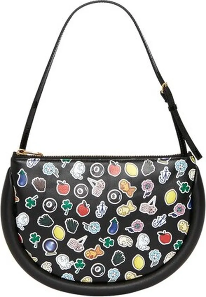 Bumper-Moon Leather Shoulder Bag With Stickers Print