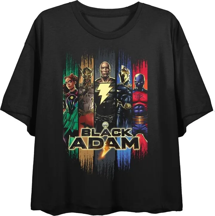 Black Adam Group Shot Juniors Black Crop T-shirt-Small