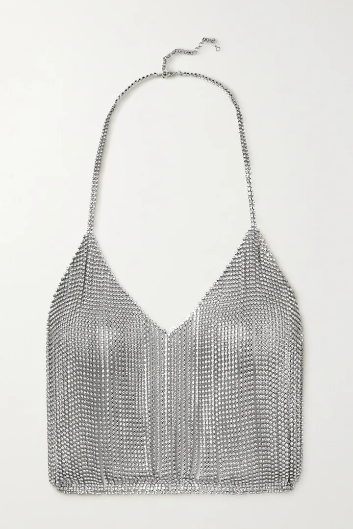 Michael Lo Sordo - Solar Backless Crystal-embellished Silver-tone Halterneck Top - UK 4