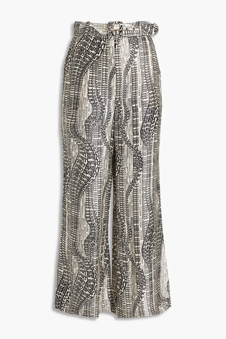 Printed silk-satin kick-flare pants