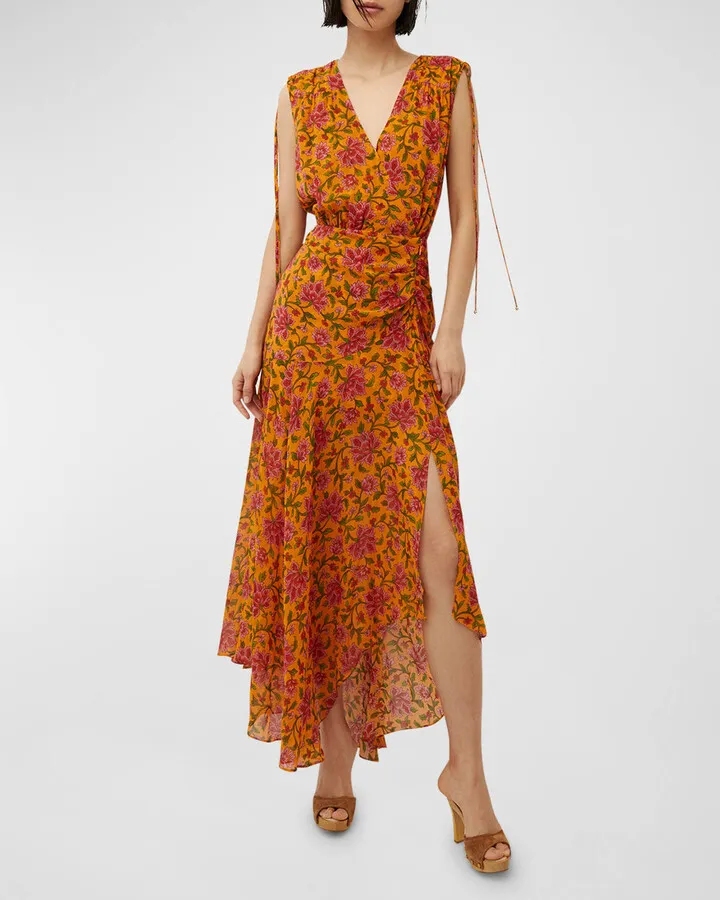 Dovima Floral V-Neck Gathered Maxi Dress