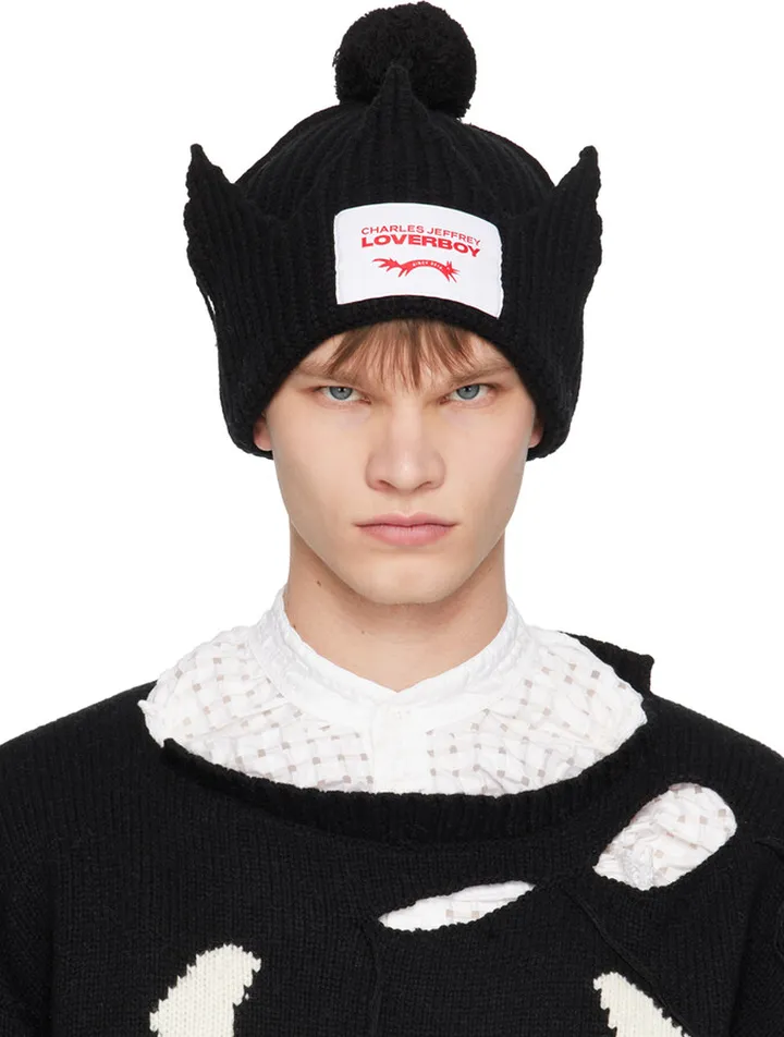 Charles Jeffrey Loverboy Black Chunky Crown Beanie