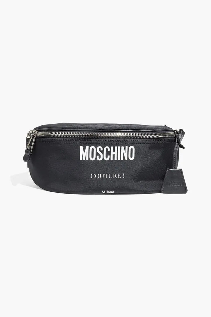 Leather-trimmed printed shell belt bag