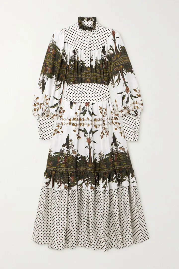 Anna Mason - Kasia Belted Tiered Printed Silk Midi Dress - Off-white