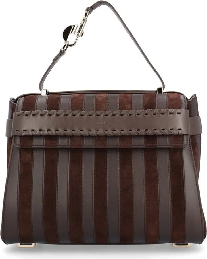 Chloé Logo Embossed Striped Shoulder Bag