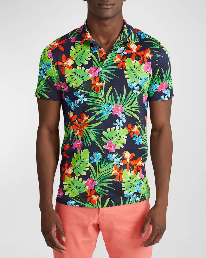 Men's Floral-Print Polo Shirt